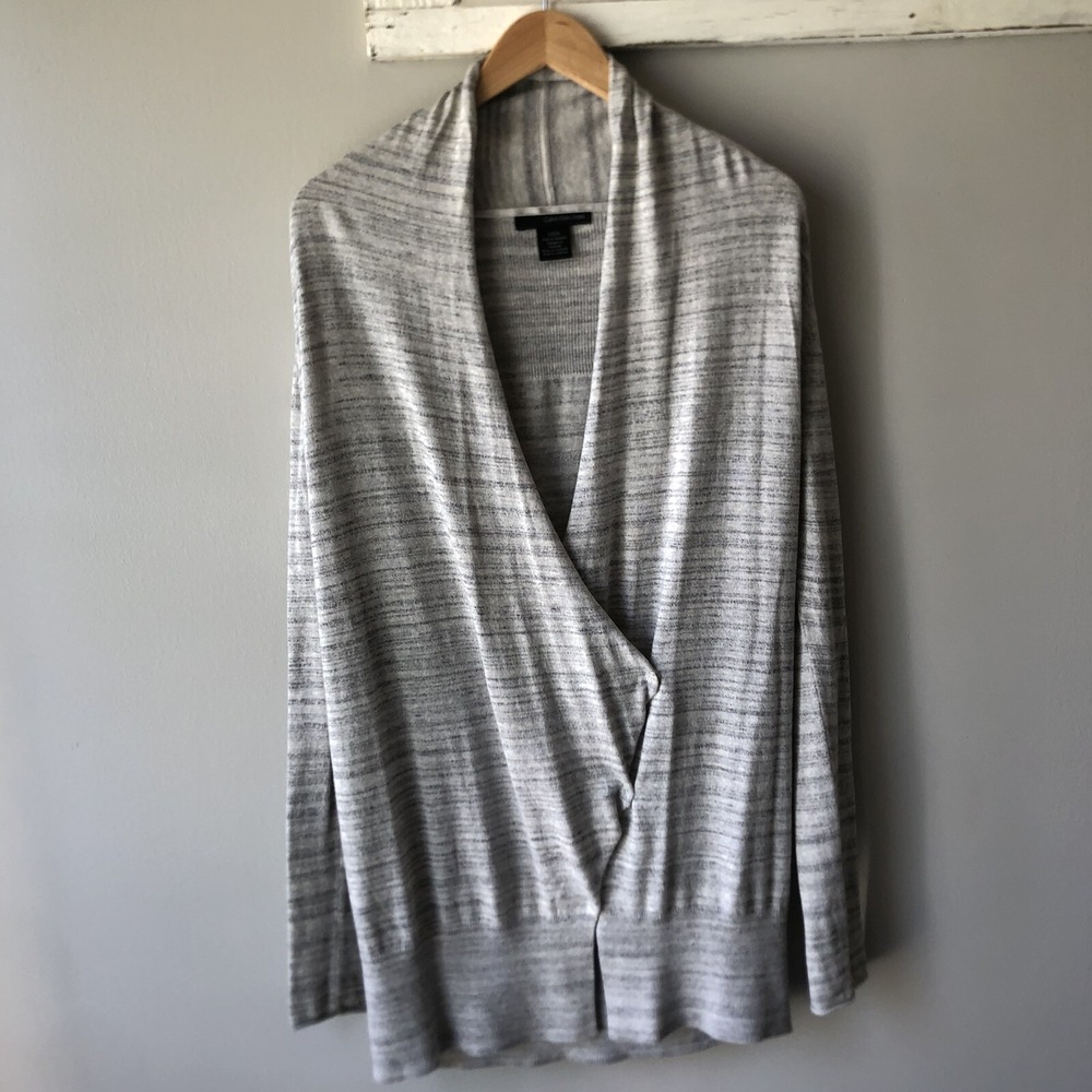 Calvin Klein Wrap Button Knit Oversized Cardigan Grey Marled Sz S